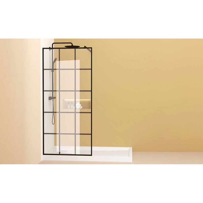 GDFStudio - Emerson Frameless Style Shower Screen with Silk-Printed Tempered Glass and Support Bar - 34" Width x 72"Height