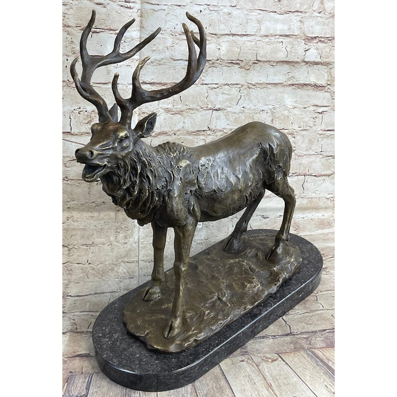 Bronze Marble Statue Elk Deer Stag Hunter Wildlife Art Sculpture Figure Figurine