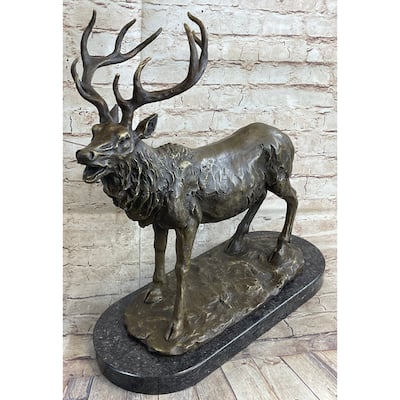 Bronze Marble Statue Elk Deer Stag Hunter Wildlife Art Sculpture Figure Figurine