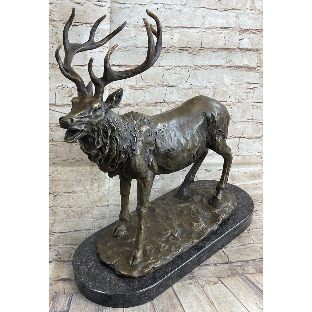 Bronze Marble Statue Elk Deer Stag Hunter Wildlife Art Sculpture Figure Figurine