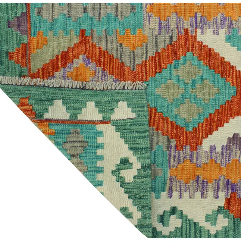 Flatweave Rashid Rust/Green Runner - 2'8" x 9'9"