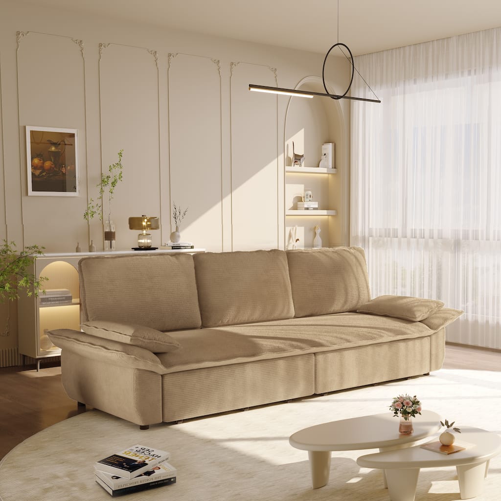 94.5" King Size Pull Out Sofa Bed, 3-in-1 Convertible Sleeper in Corduroy Fabric, Sofa Bed