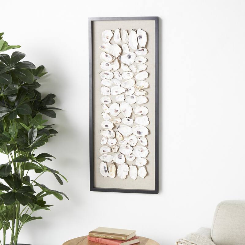 Shell Handmade Abstract Wall Decor with Beige Linen Backing and Black Frame - Cream - Roche River Decor