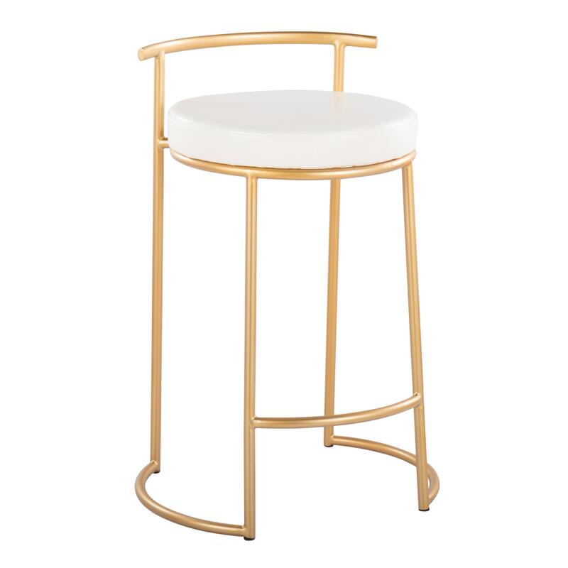 Silver Orchid Forrest Round Fixed-Height Counter Stool (Set of 2) - White Faux Leather/Gold Metal