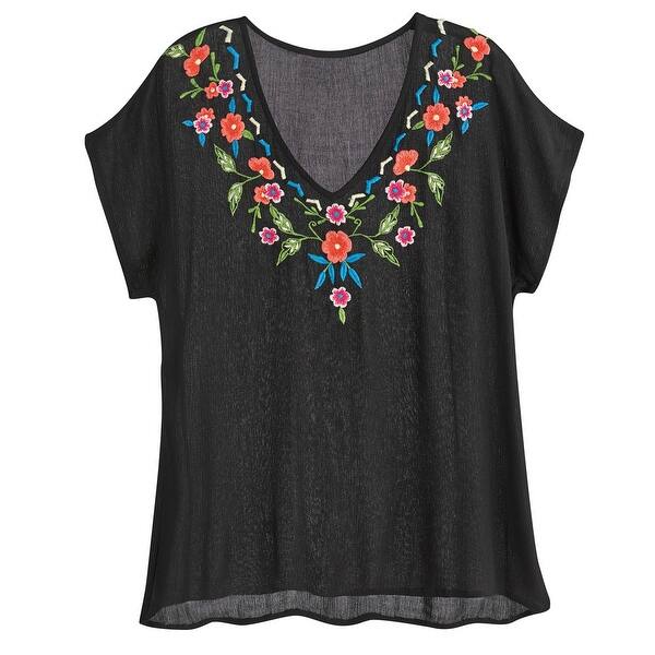 Shop Studio West Women S Floral Embroidered Top Sheer Black