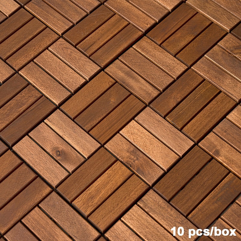 1 ft. x 1 ft. Square Acacia Wood Quick Interlocking Patio Deck Tiles - 1 ft. x 1 ft. - (Box of 10)