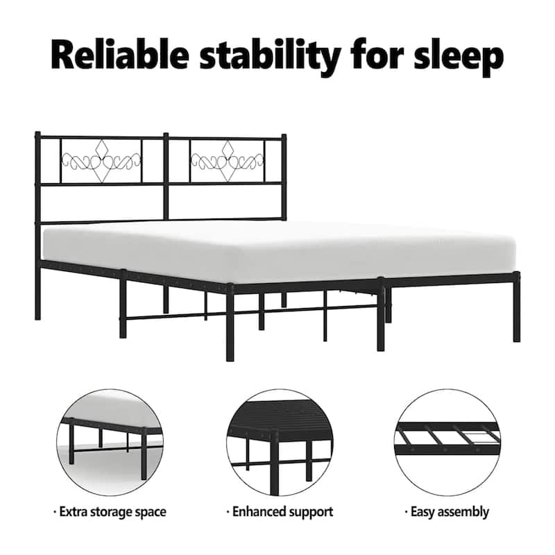 vidaXL 12 Inches Black Queen Metal Bed Frame No Mattress - 81.5" x 61.4" x 35.4"