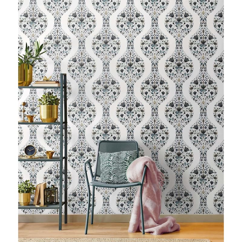 NextWall Floral Ogee Peel and Stick Wallpaper