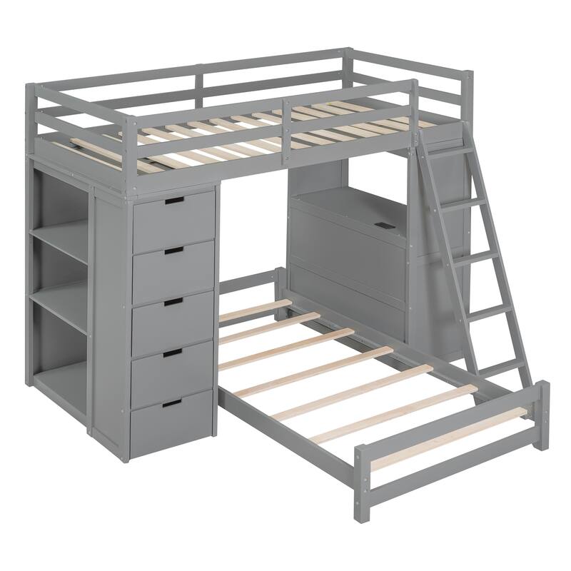 Bunk Bed with Drawers, Shelves, Desk, LED Light & USB Ports - Perfect for Limited Space