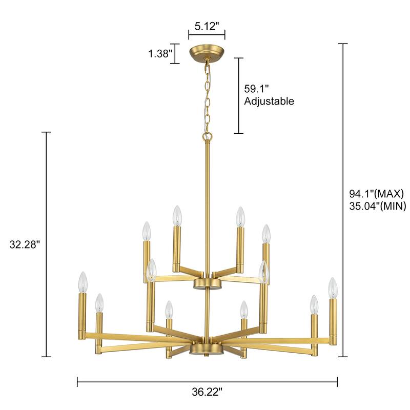 12-Light Candle Chandelier Kitchen island pendant For Dining Living Room - Gold