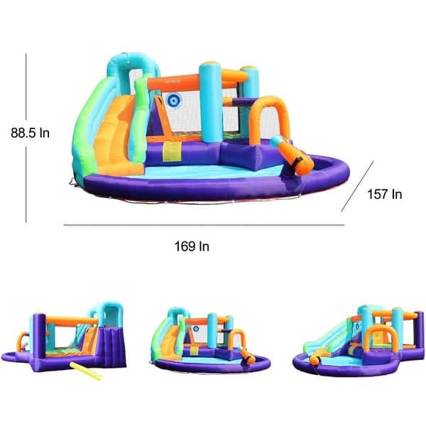 Inflatable Bounce House, Jumping Castle with Water and Slide, Inflatable Bouncer with Air Blower, Water Spray