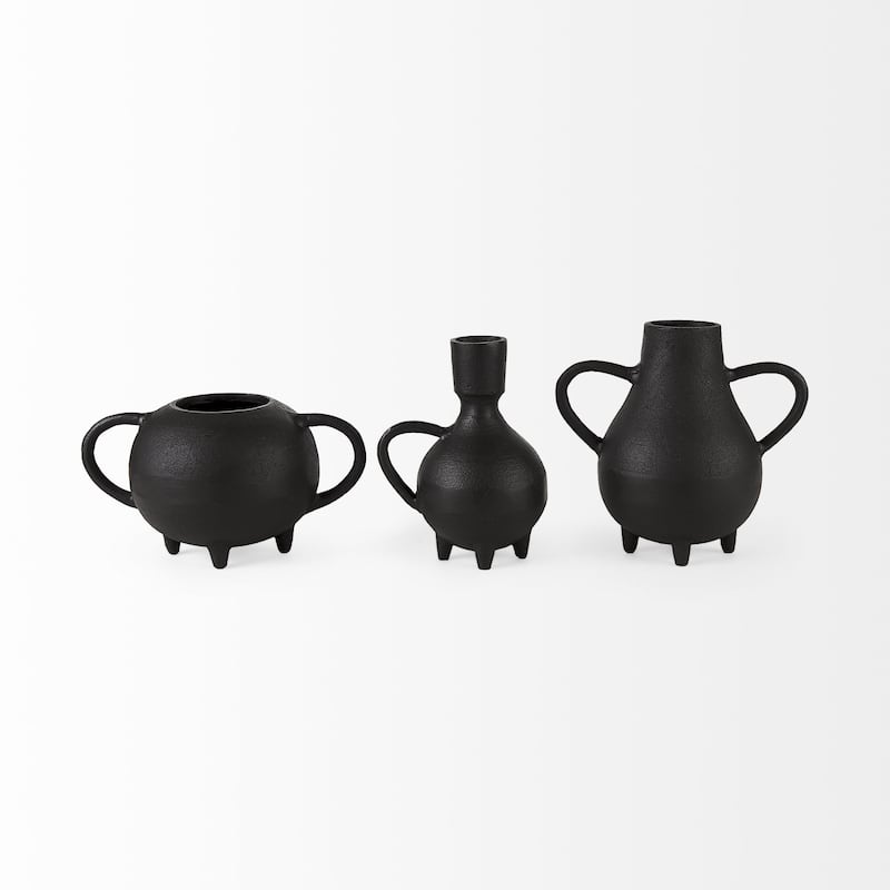 HomeRoots 8" Black Two Handle Ceramic Jug Vase - 5"W x 9"D x 8"H