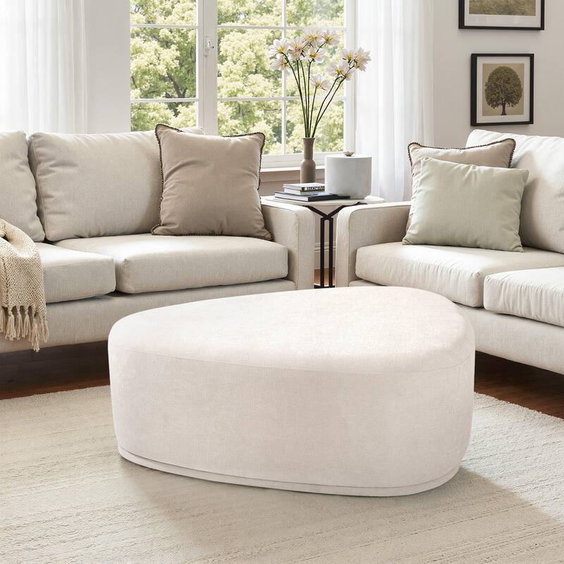 43" Rounded Triangle Upholstered Ottoman, Oversize Fabric Ottoman Footstool