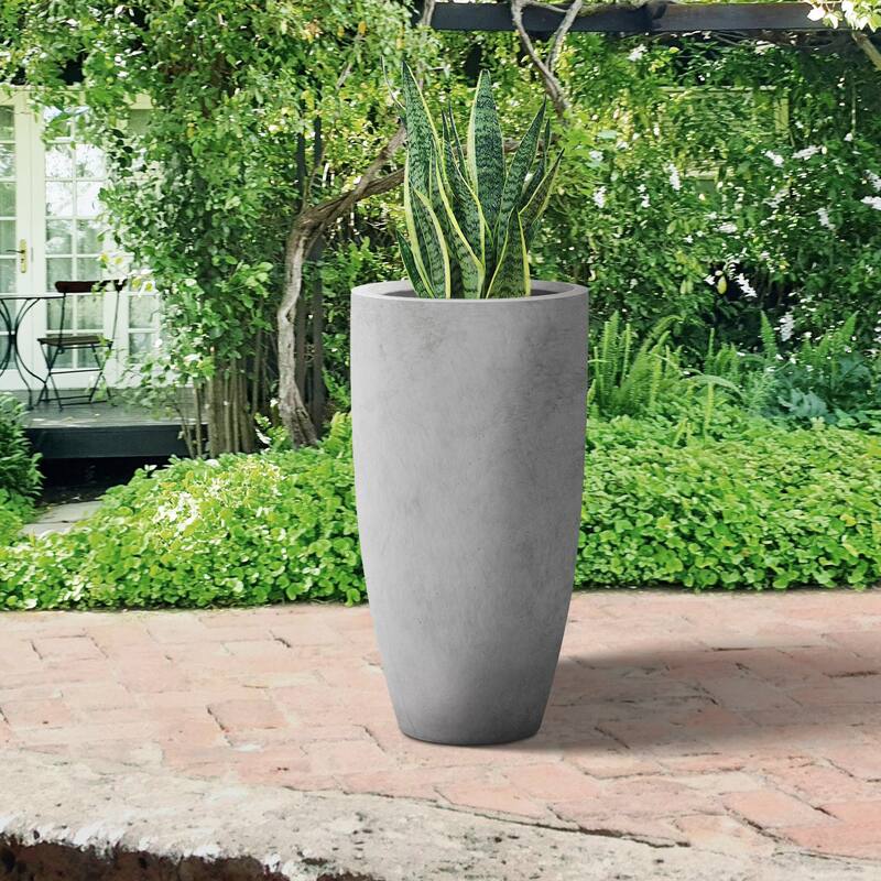 Plantara 24" H Tall Raw Concrete planter, Large Outdoor Plant pot, Modern Tapered Flower pot for Garden