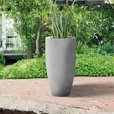 Plantara 24" H Tall Raw Concrete planter, Large Outdoor Plant pot, Modern Tapered Flower pot for Garden