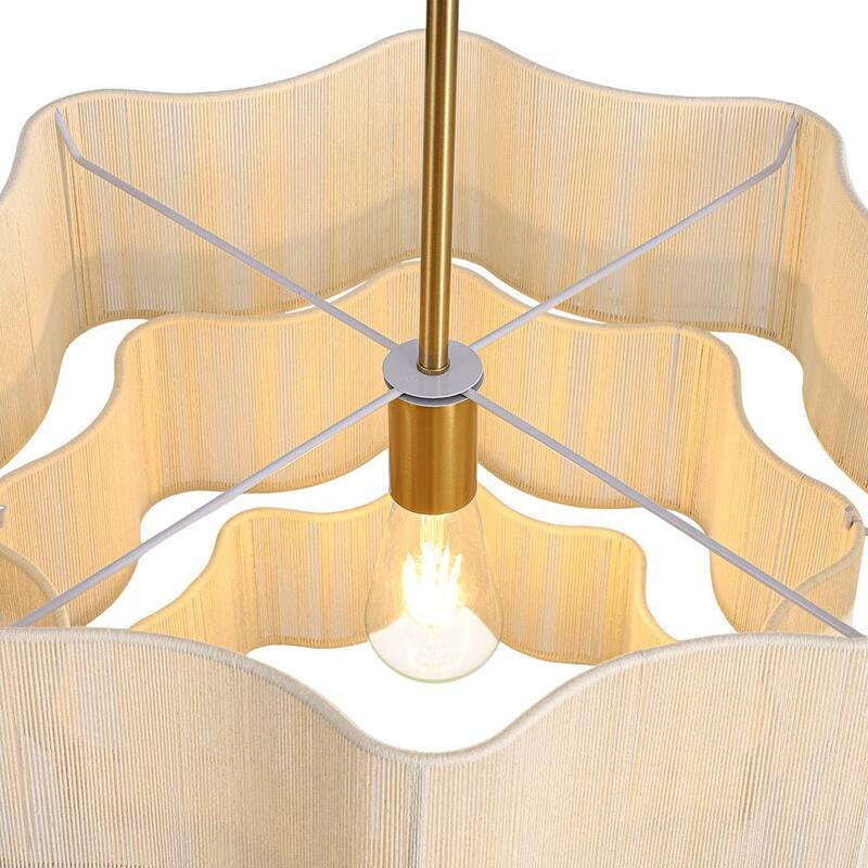 Woven Ivory String 3-Tier Round Lantern Chandelier 19.7in Brass