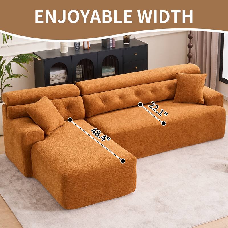 Modern Chenille Convertible L-Shaped 4-Seater Modular Sectional Sofa with 2 Pillows for Apartment Living Room