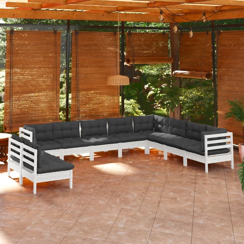 vidaXL Solid Pinewood Patio Lounge Set 10 Piece with Cushions Multi Colors
