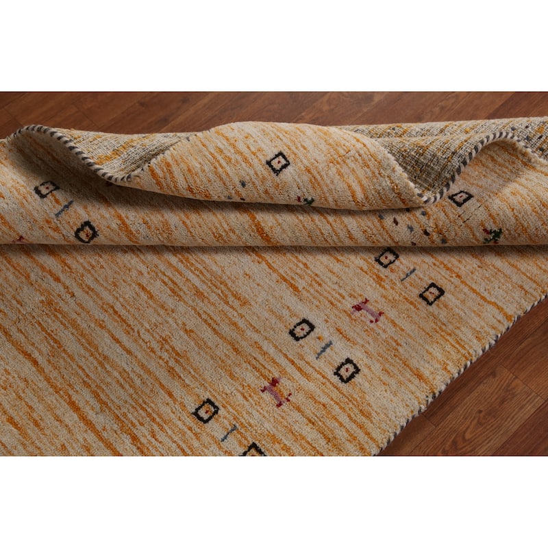 Oriental Gabbeh Indian Rug Hand-Knotted Orange Tribal Wool Carpet - 3'11" x 5'8"