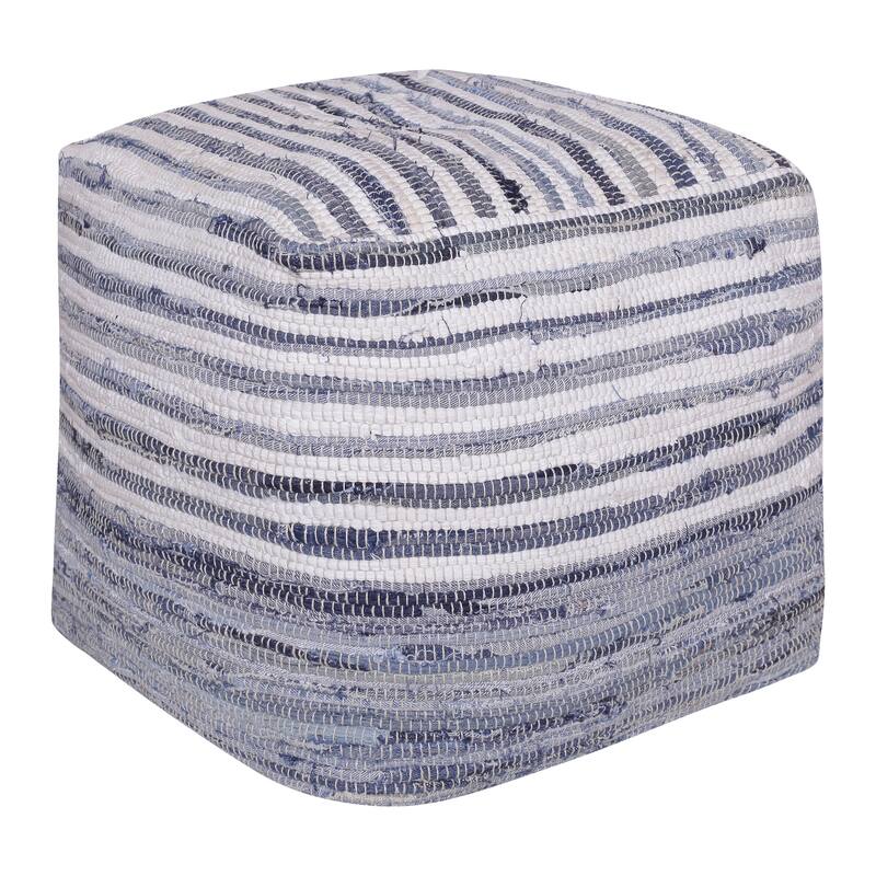 Sevita Allen Navy Blue/White Striped Cotton Cube Pouf