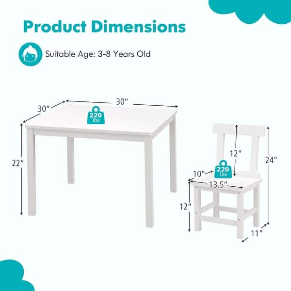 dimension image slide 0 of 2, Costway Wooden Kids Table and 2 Chairs Set with Rubber Wood Legs - See Details