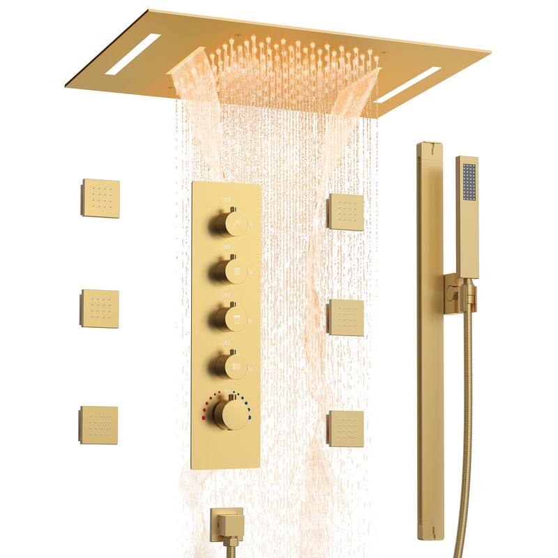 64 Color LED Mood Lighting Thermostatic Shower System with Slide Bar