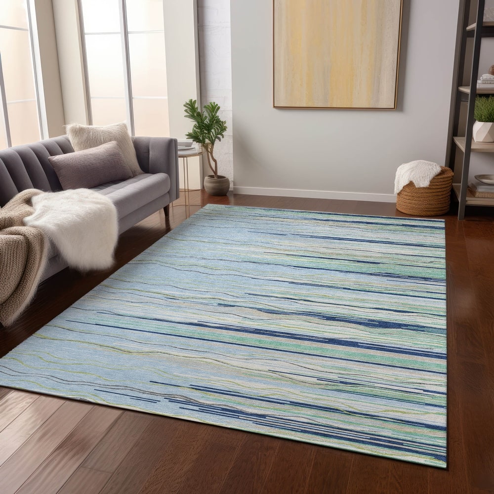 Machine Washable Indoor/ Outdoor Modern Stripe Chantille Rug