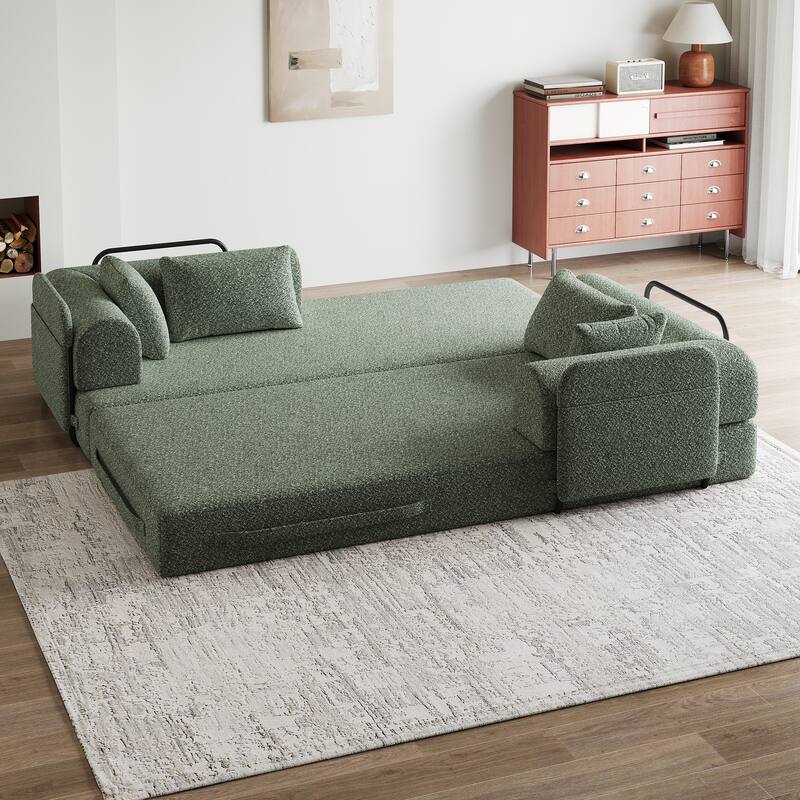Roomfitters 78.7" Convertible Chenille Sofa Bed, Folding Sleeper Couch with Cylindrical Pillow and Side Pocket, Lounge Sofa