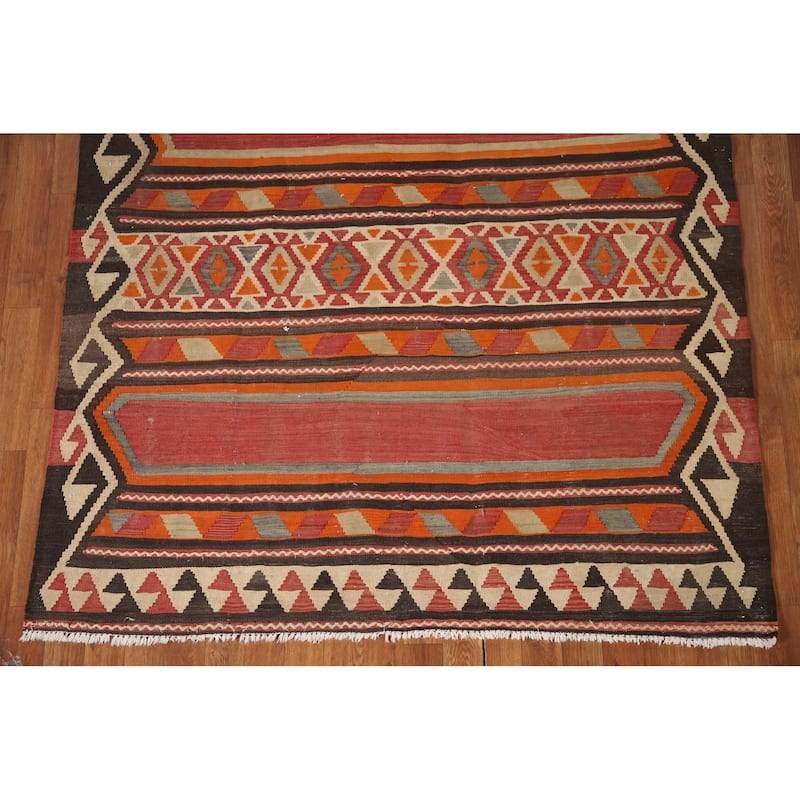 Vegetable Dye Kilim Qashqai Persian Rug Flatweave Antique Wool Carpet - 5'2"x 10'8"