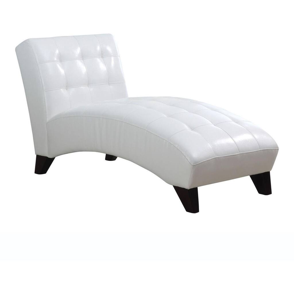 White Faux Leather Chaise Lounge Chair - 63" W x 26" D x 36" H