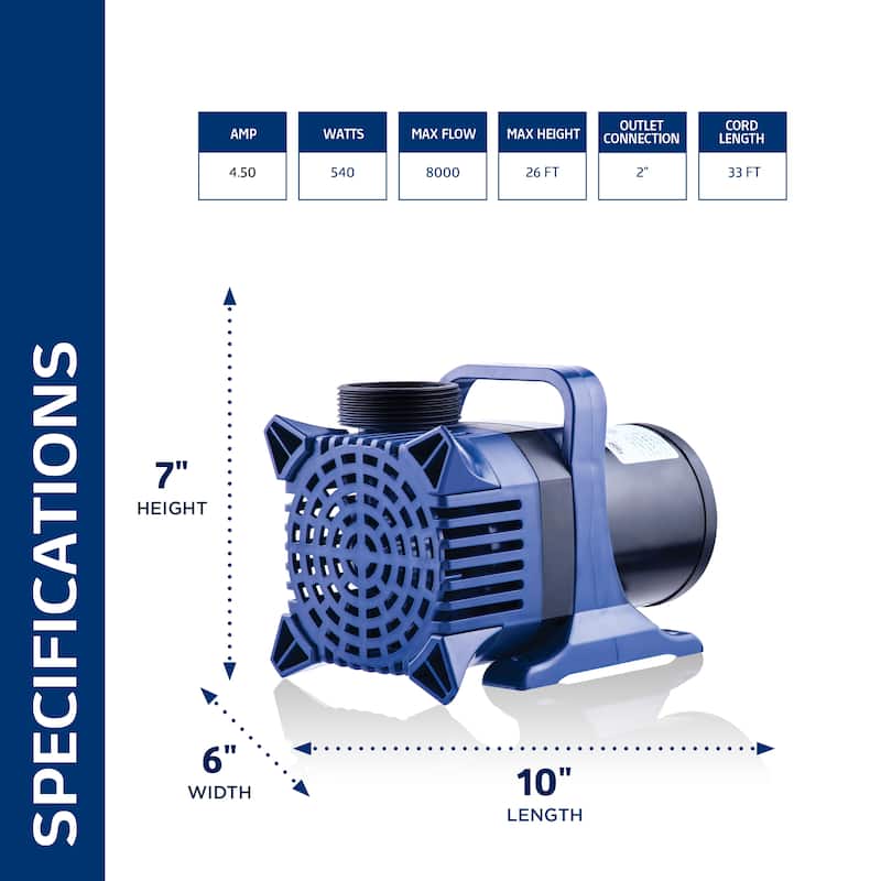 Alpine Corporation Submersible Water Pump with 33 FT Cord for Ponds, Fountains, Waterfalls & Water Circulation