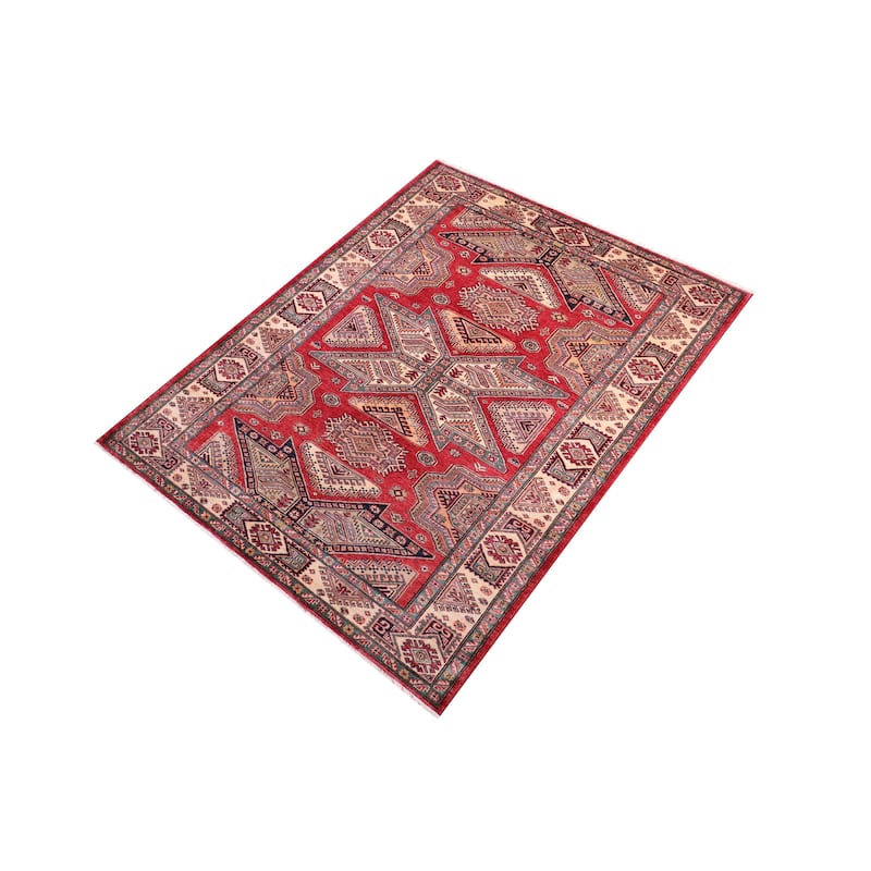 Tribal Super Kazak Alessandra Red/Natural Hand Knotted Wool Rug - 5'11'' x 7'4''