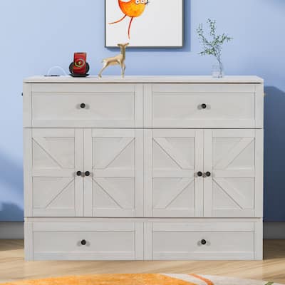 Full Murphy Bed with USB Ports, Power Outlets, and Storage Drawers, Transformable Cabinet Design