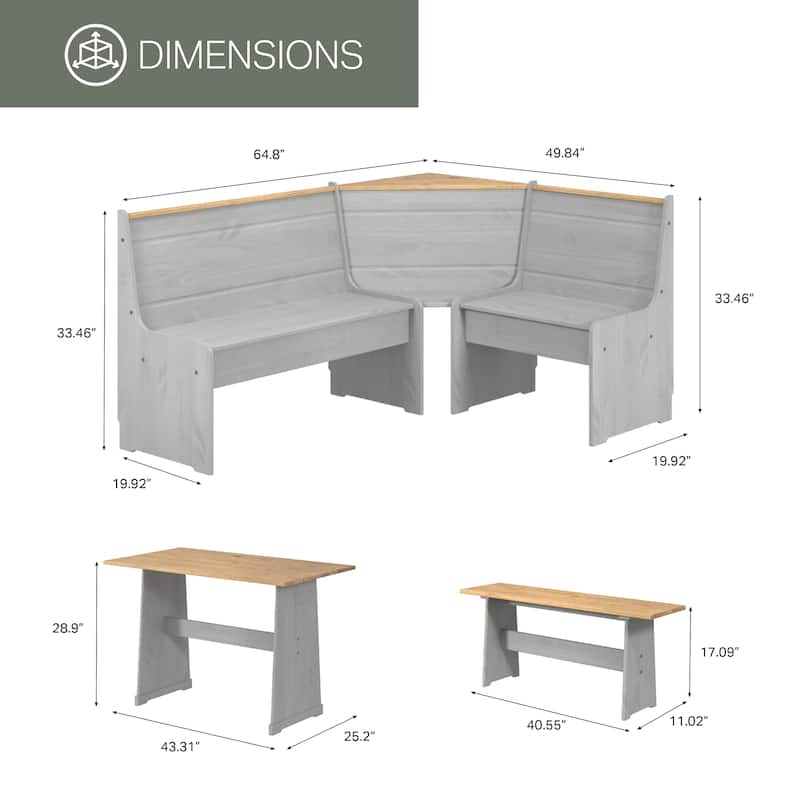 OSHOME Model COG805 Solid Pine Corner Dining Booth in Corona Gray