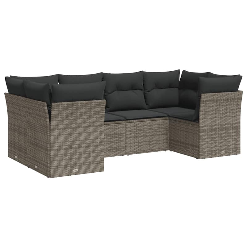 vidaXL Patio Sofa Set with Cushions Outdoor Furniture 6 Piece Poly Rattan - 24.4 x 24.4 x 27.2