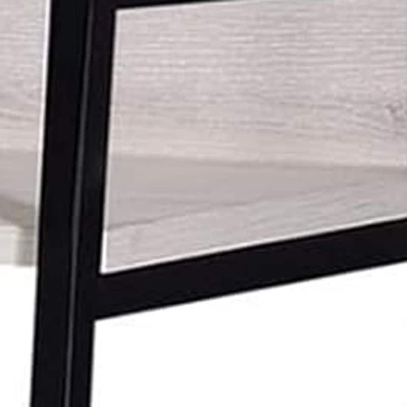 HomeRoots 37" Natural and Black Metal Three Tier Ladder Bookcase