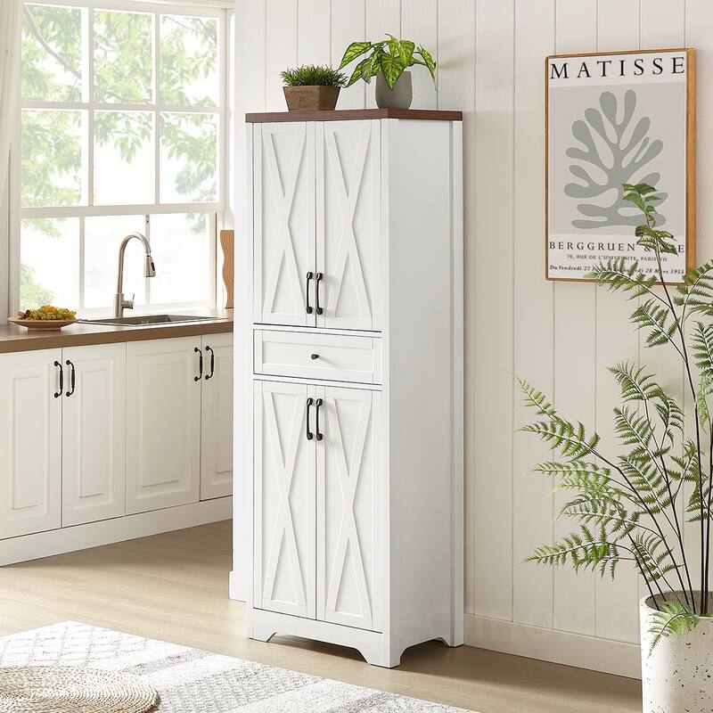 High Particle Board Storage Cabinet - White-Brown Top