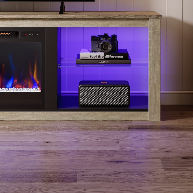 TV Stand for TVs up to 75" with Fireplace, LED Entertainment Center - 71 inch