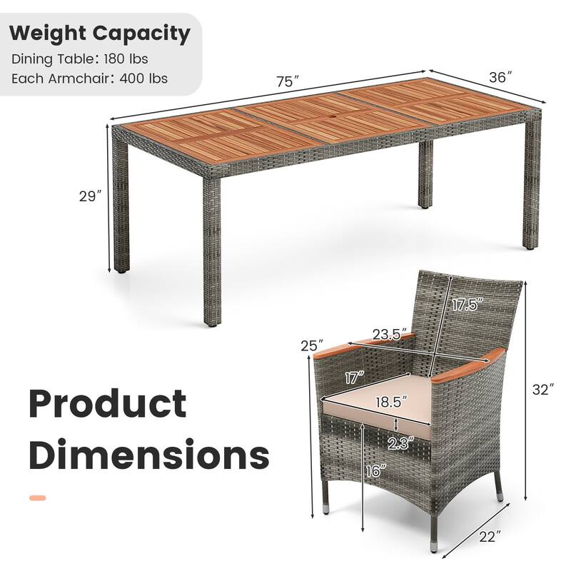 Costway 9 PCS Outdoor Wicker Dining Set with Acacia Wood Table and 8 - See Details