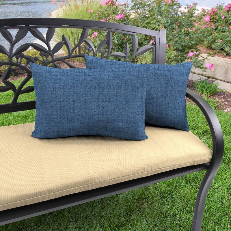 18" x 12" Blue Solid Outdoor Lumbar Throw Pillow - Set of 2 - 12'' L x 18'' W x 4'' H