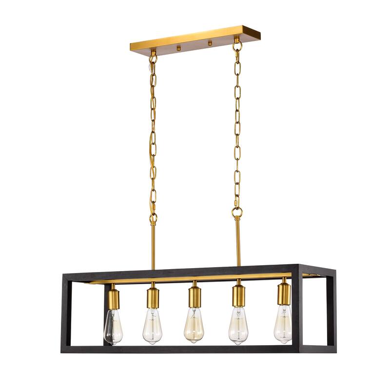 Nimra Matte Black+ Matte Gold 5-Light Open Metal Cage Linear Chandelier
