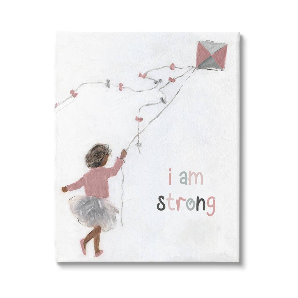 Stupell I Am Strong Motivating Kids Kite Flying Painting Canvas Wall Art, Design by Sally Swatland