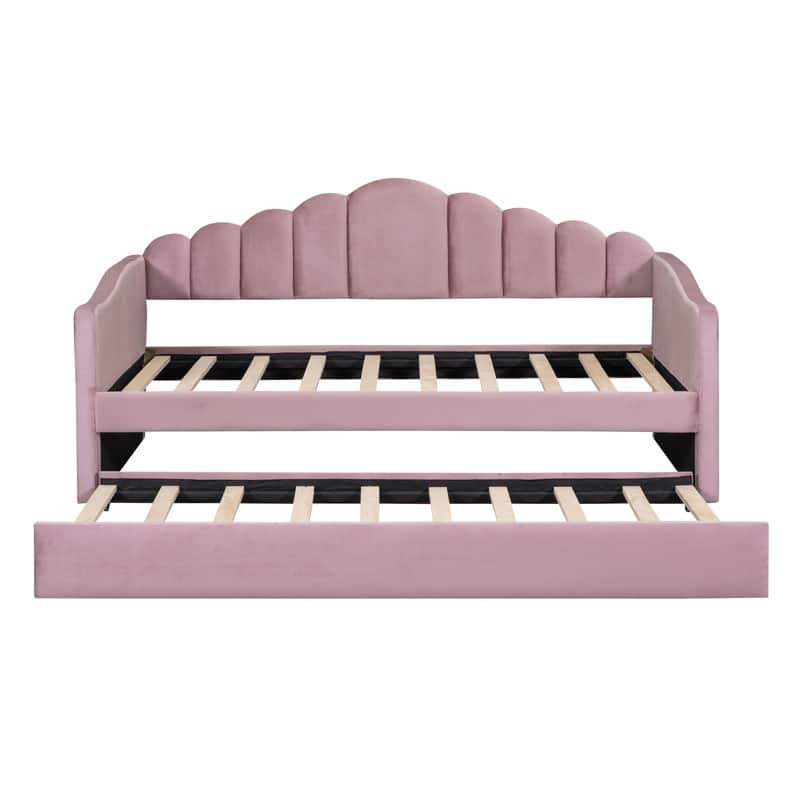 Twin Size Velvet Upholstered Daybed with Trundle,USB Charging Ports