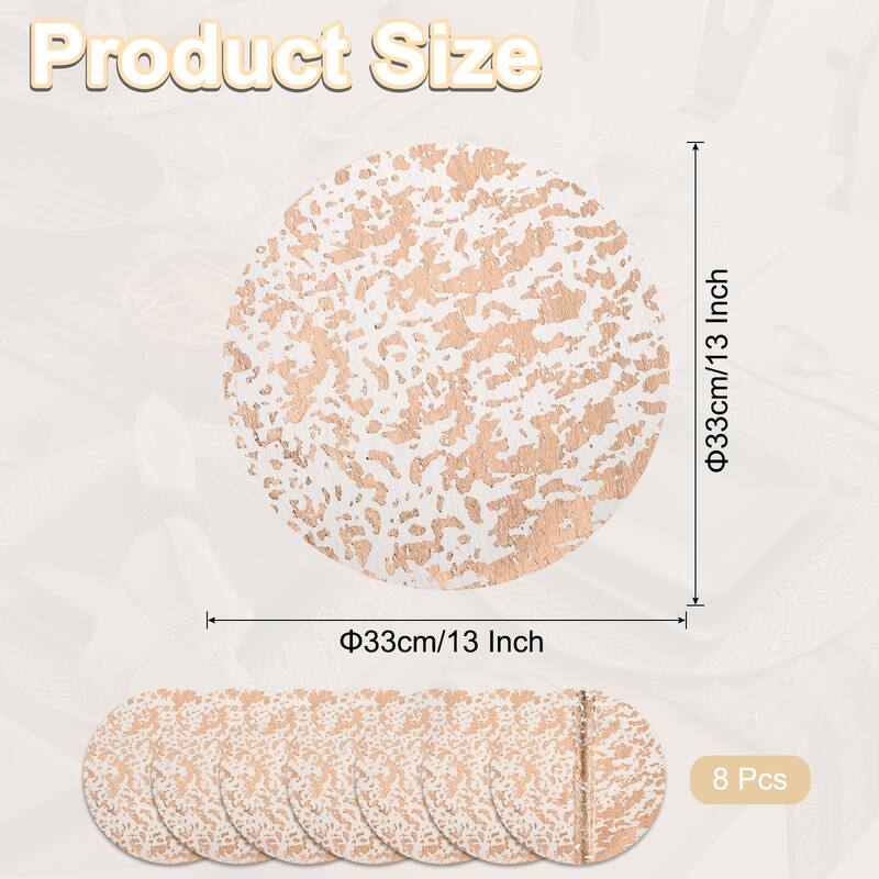 8Pcs Disposable Round Placemats, 13" Metallic Glitters Foil Mesh Mats - Rose Gold