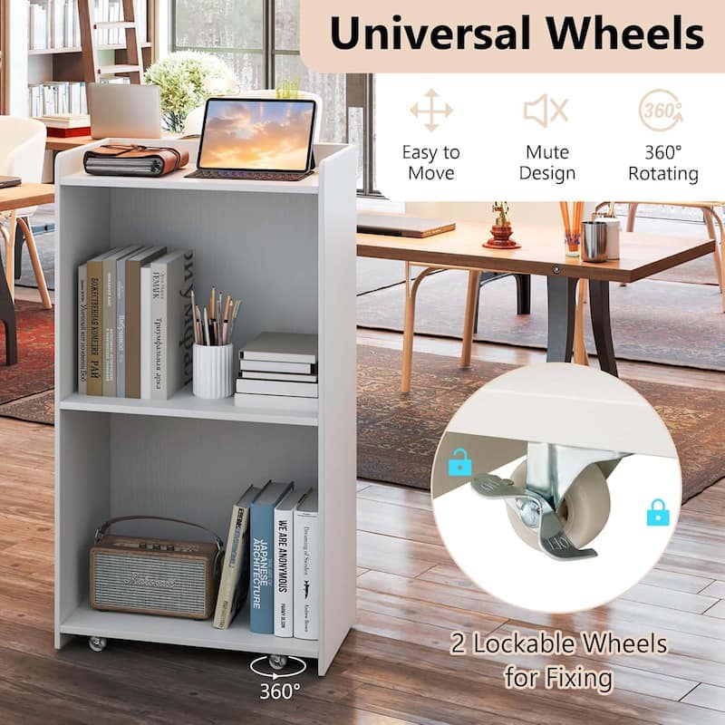Rolling Podium Stand Mobile Lectern Stand w Lockable Wheels