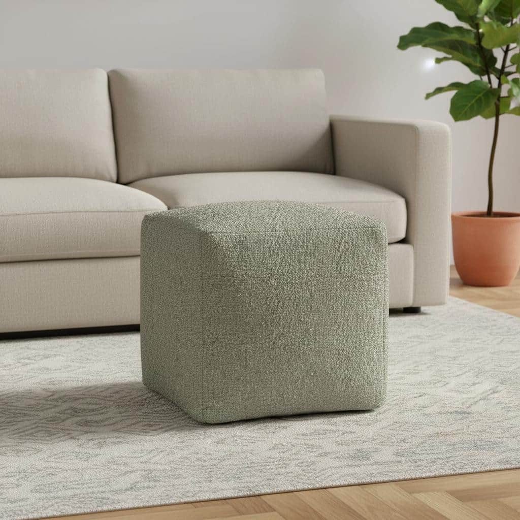 HomeRoots 18" Sage Boucle Pouf Ottoman