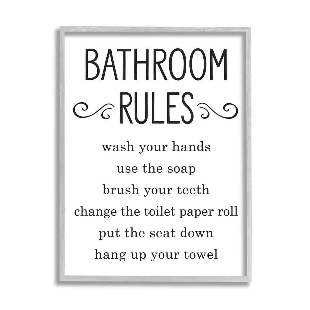 Stupell Minimal Bathroom Rules Sign Good Family Hygiene Framed Wall Art - Black