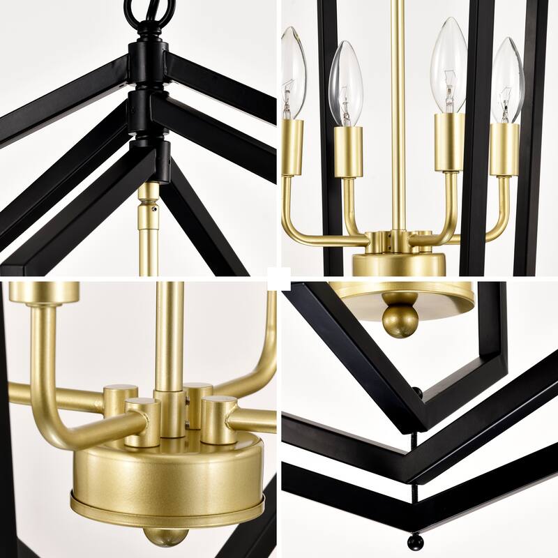 12-Light Black Lantern Pendant Chandelier, Adjustable Height Farmhouse Ceiling Light Fixture for Kitchen, Dining Room, Foyer
