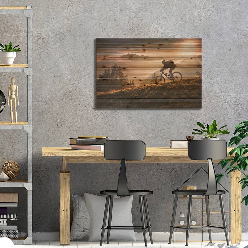 Golden Hour Biking Print On Wood by Sandi Bertoncelj - Multi-Color