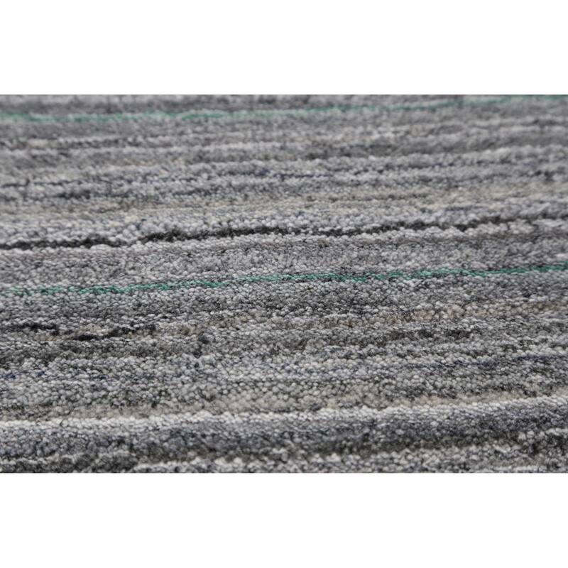 Hand Knotted Oriental 100% Wool Carpet Tribal Stripe Greys & Charcoal Gabbeh Area Rug - 12' 6'' X 9' 3''